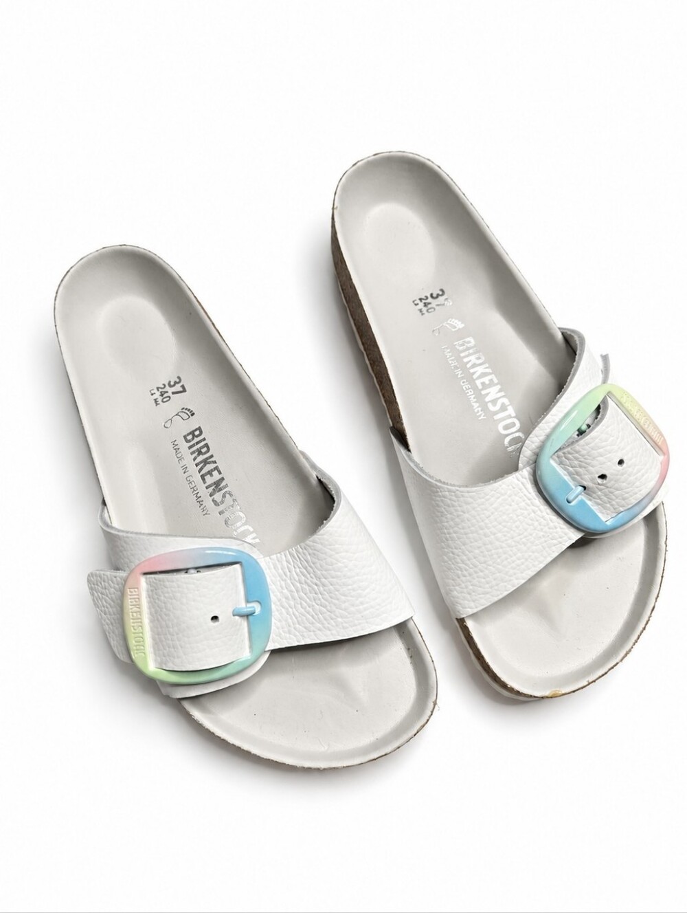 Birkenstock Madrid Big Buckle Sandals with White Rainbow Size 37